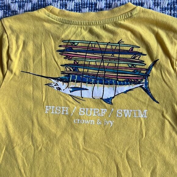 Crown & Ivy Boys 4 Yellow Summer Short Sleeve Tee Shirt Fish Surf Swim w Marlin - Picture 5 of 5